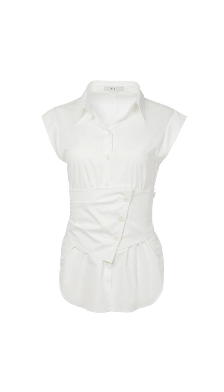 Satin Poplin Sleeveless Shirt With Removable Corset