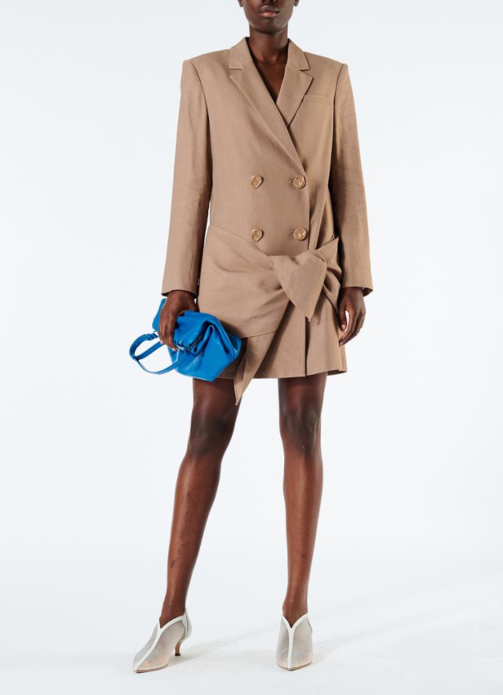 Linen Viscose Blazer Dress With Removable Tie