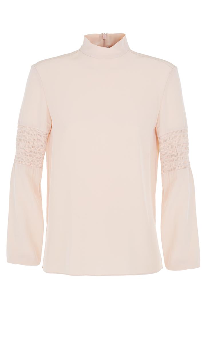 Silk Mock Neck Smocked Top