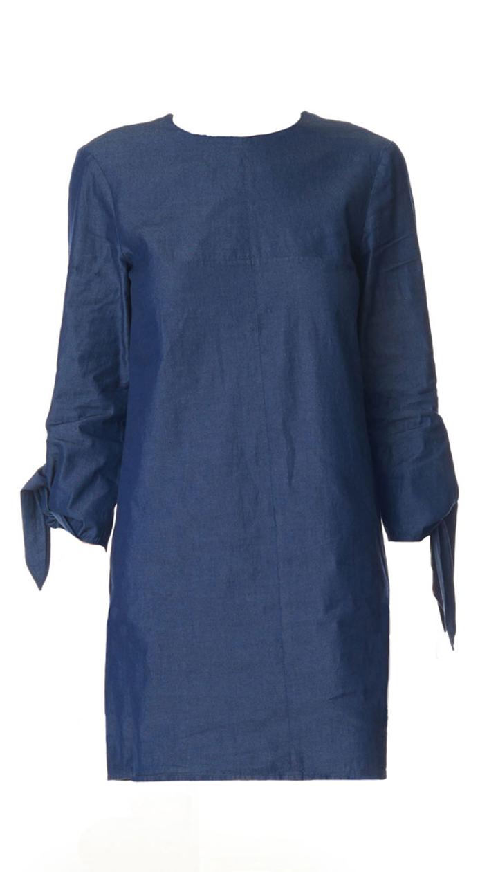 Dark Denim Tie Sleeve Dress