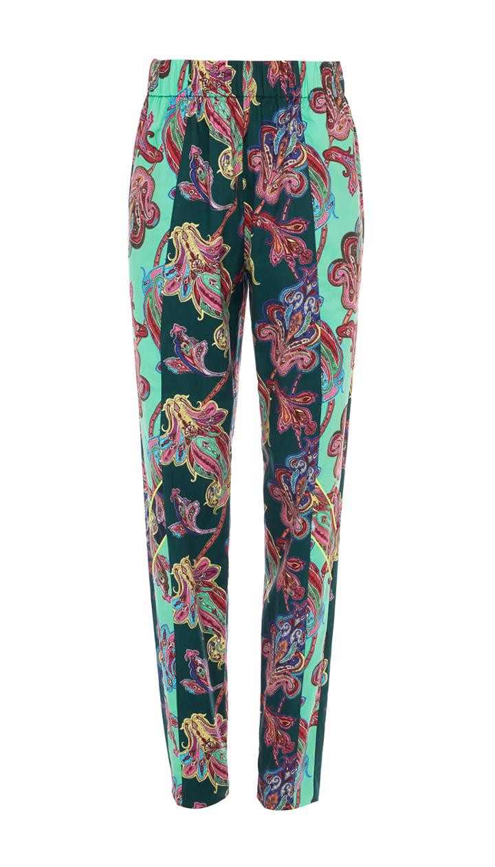 Paisley On Cotton Pull On Pants With Piping Detail
