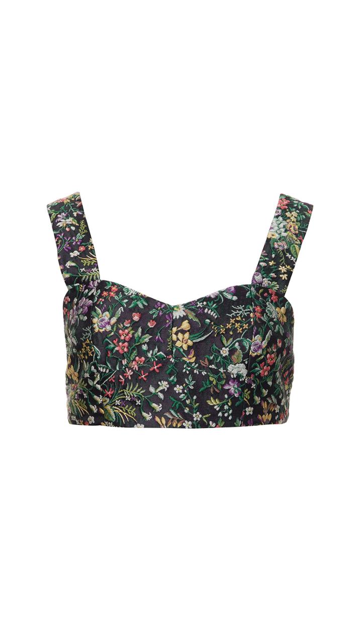 Floral Jacquard Cropped Corset Top