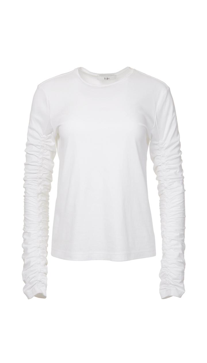 Mercerized Knit Ruched Sleeve Tee