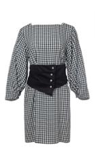 Viscose Gingham Boatneck Dress With Removable Corset