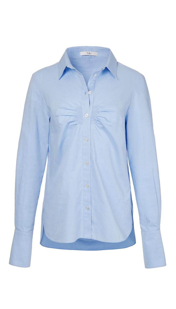 Oxford Shirred Shirt With French Cuffs