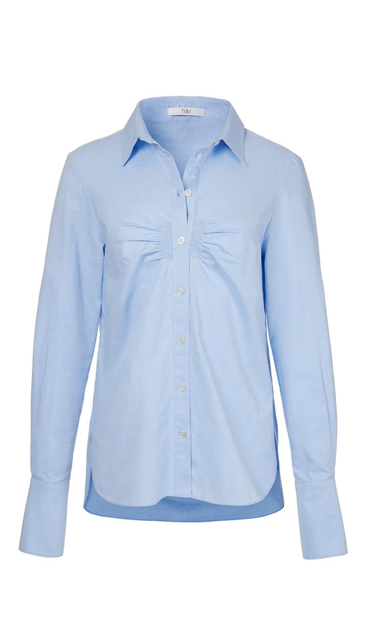 Oxford Shirred Shirt With French Cuffs