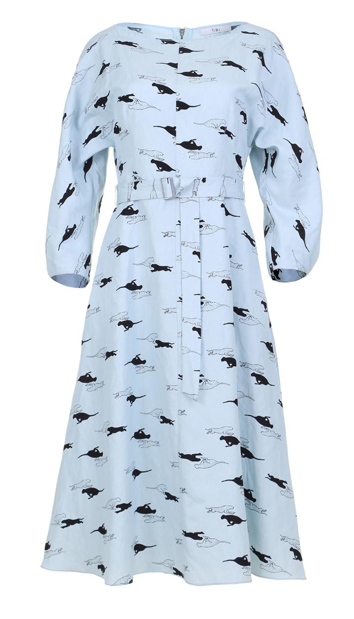 Tempo Printed Silk Linen Boatneck Dress