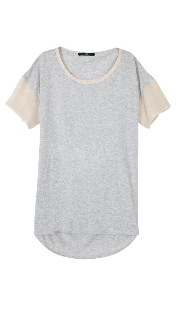 Raffia Trim Short Sleeve Top