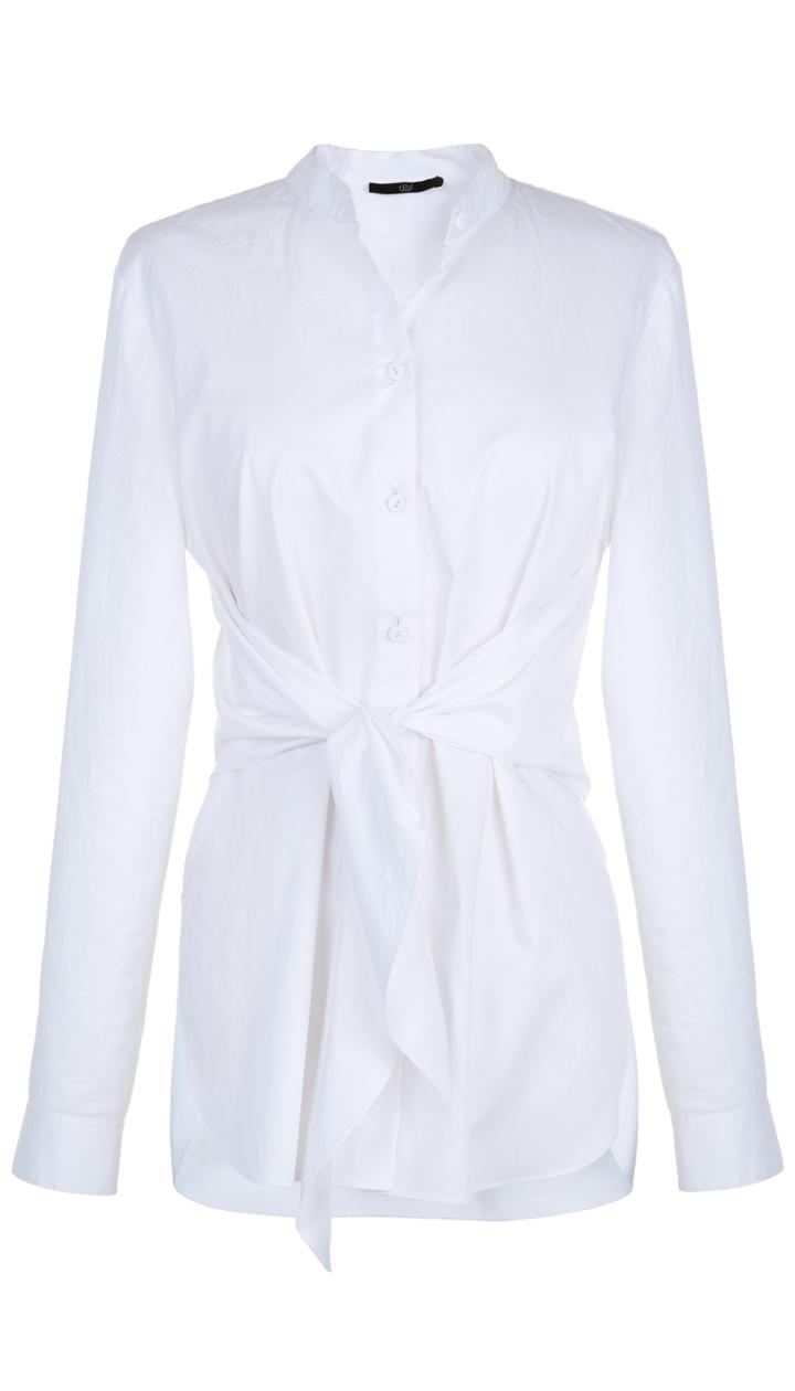 Satin Poplin Cape Front Tie Shirt