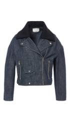 Raw Denim Oversized Cropped Moto Jacket With Removable Collar