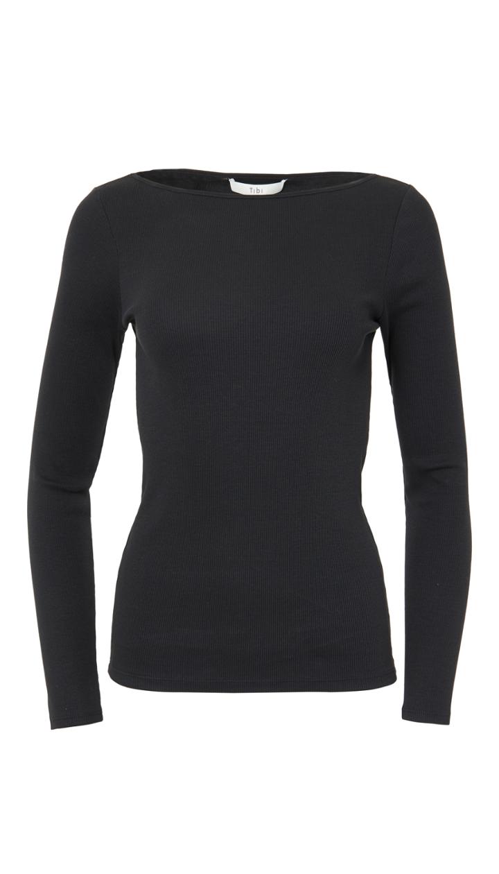 Ribbed Boatneck Long Sleeve Tee