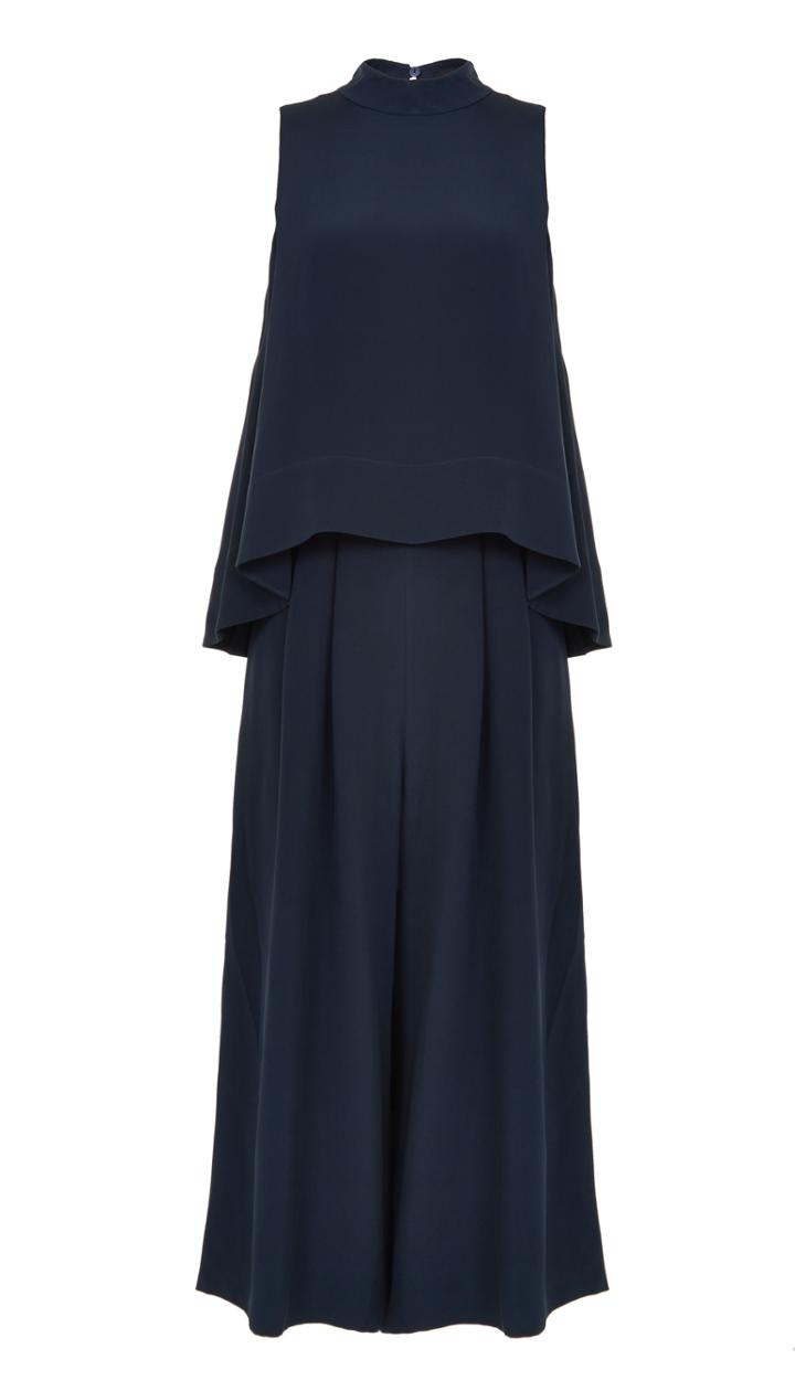 Silk Tie Back Mock Neck Jumpsuit