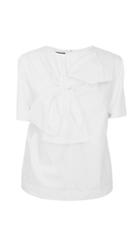 Satin Poplin Bow Tie Short Sleeve Top