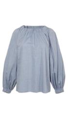Chambray Twill Shirred Neck Top