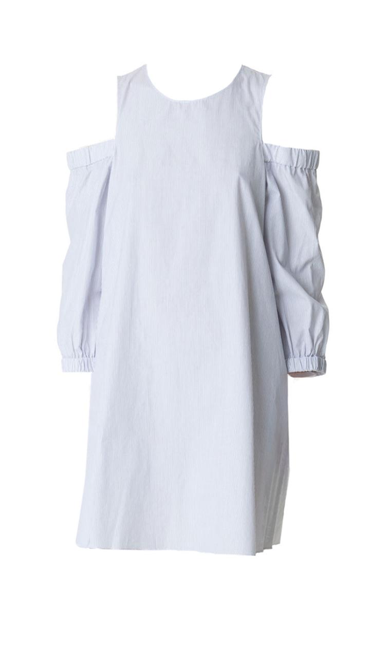 Stripe Shirting Cut Out Shoulder Dress