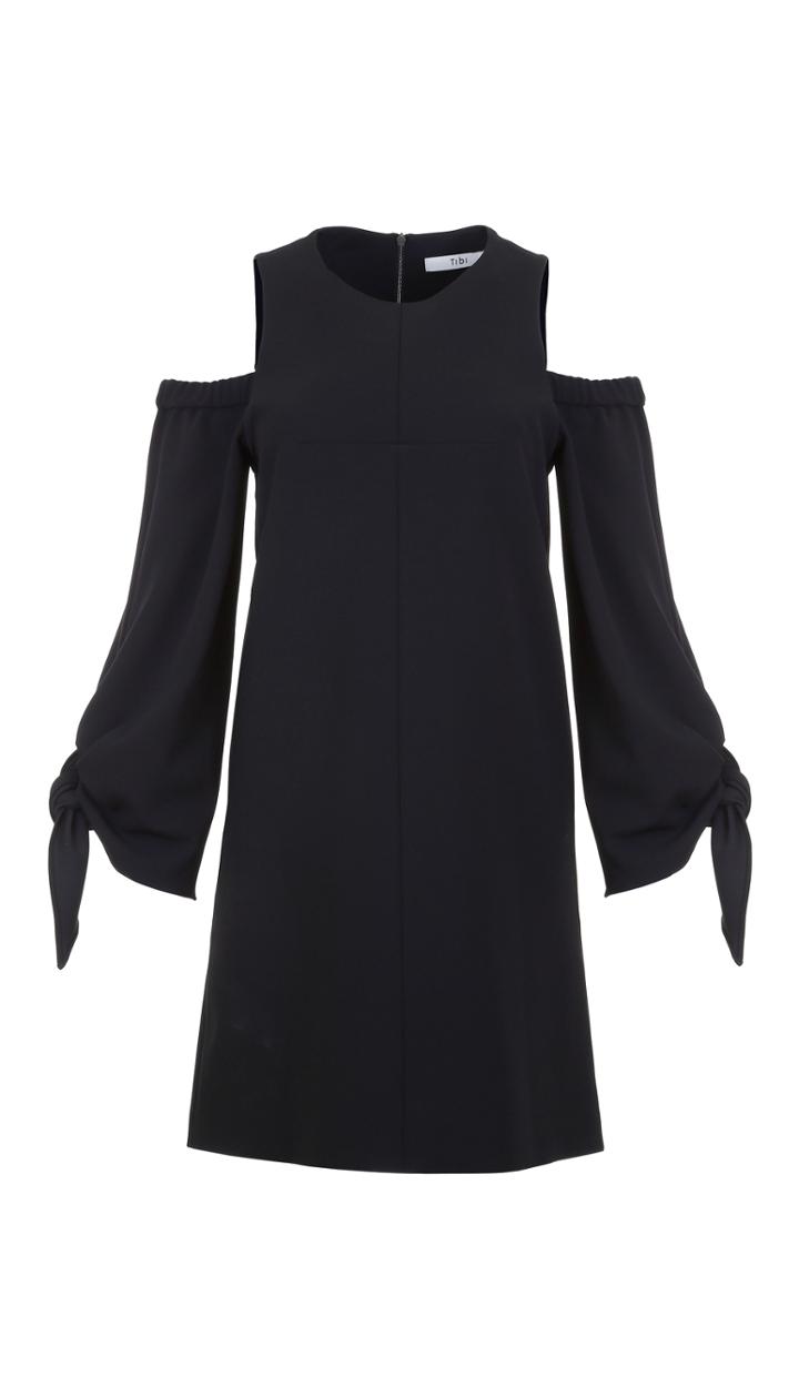 Structured Crepe Cut Out Shoulder Dress