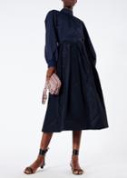 Satin Poplin Shirred Neck Top With Contrast Tie