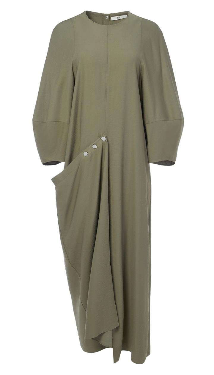 Washed Viscose Twill Asymmetrical Flap Dress
