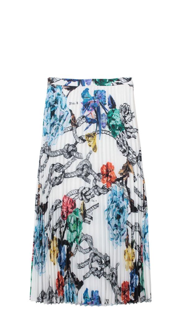 Tattoo Printed Sunray Pleated Skirt