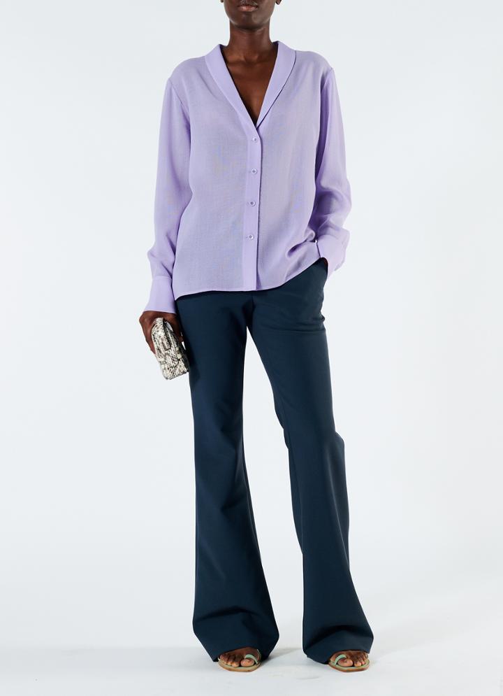 Lightweight Wool Crepe Shawl Collar Shirt