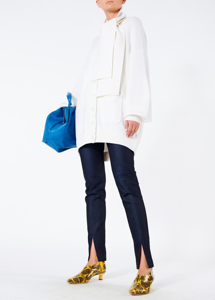 Airy Wool Tie Collar Oversized Cardigan