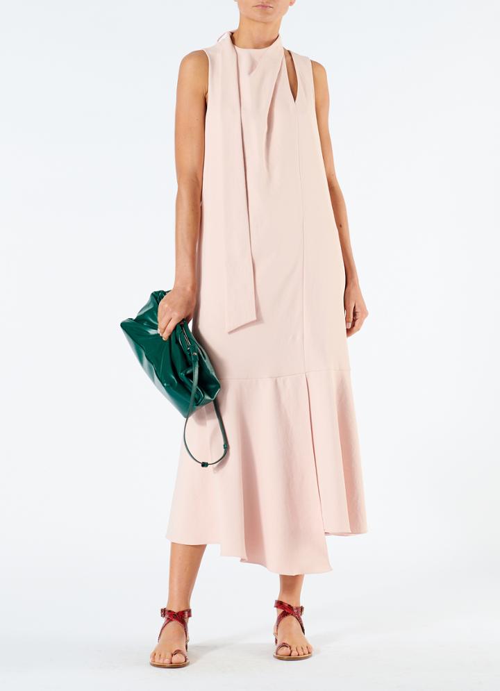 Chalky Drape Pleat Neck Trapeze Dress