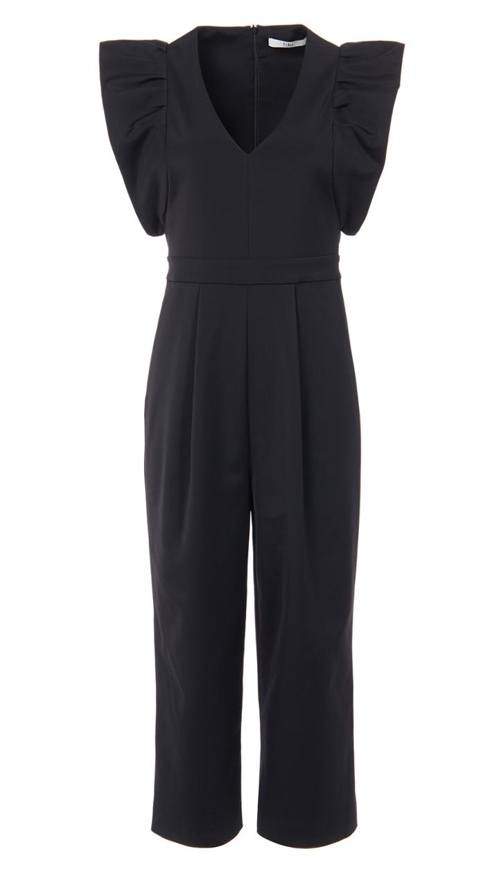 Stretch Faille Ruffle Jumpsuit