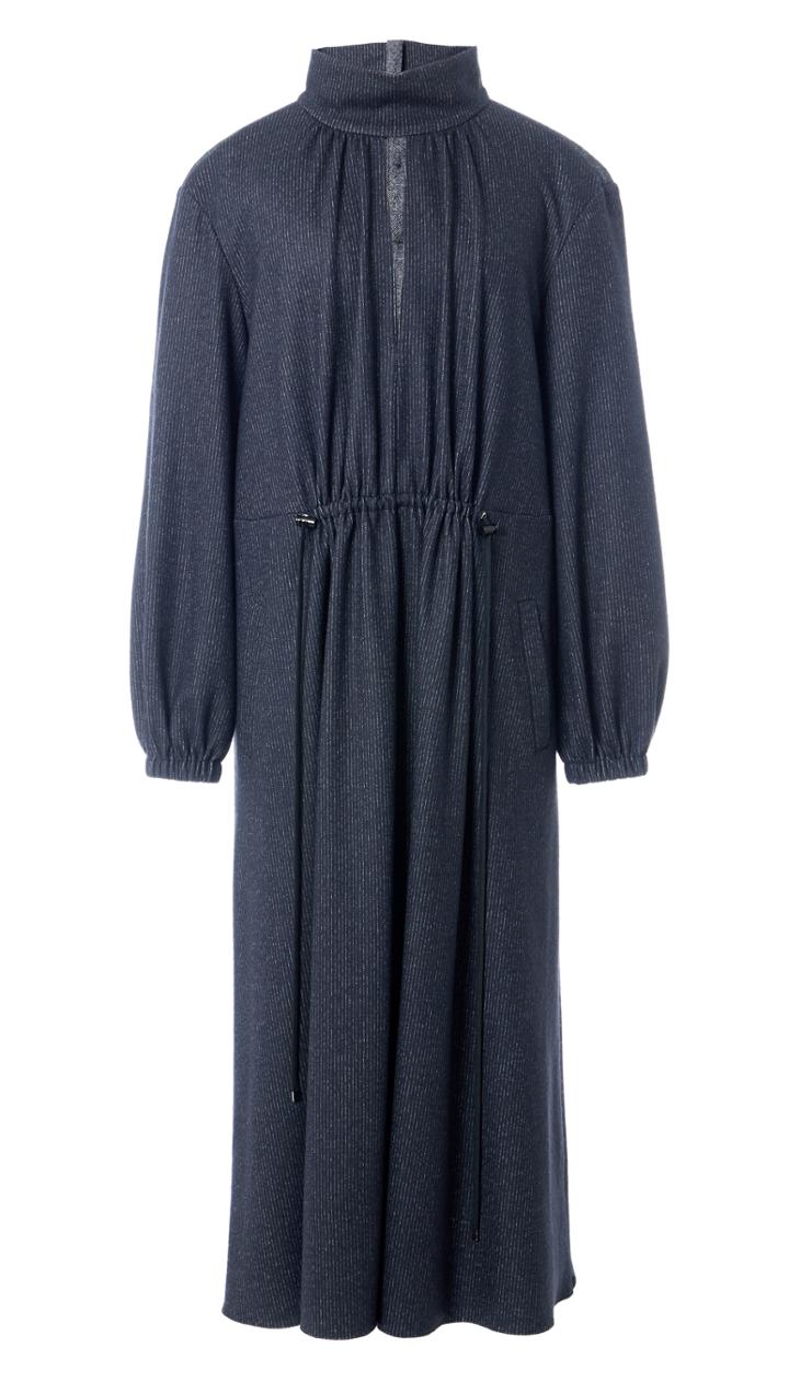 Tweed Stripe Split Neck Dress