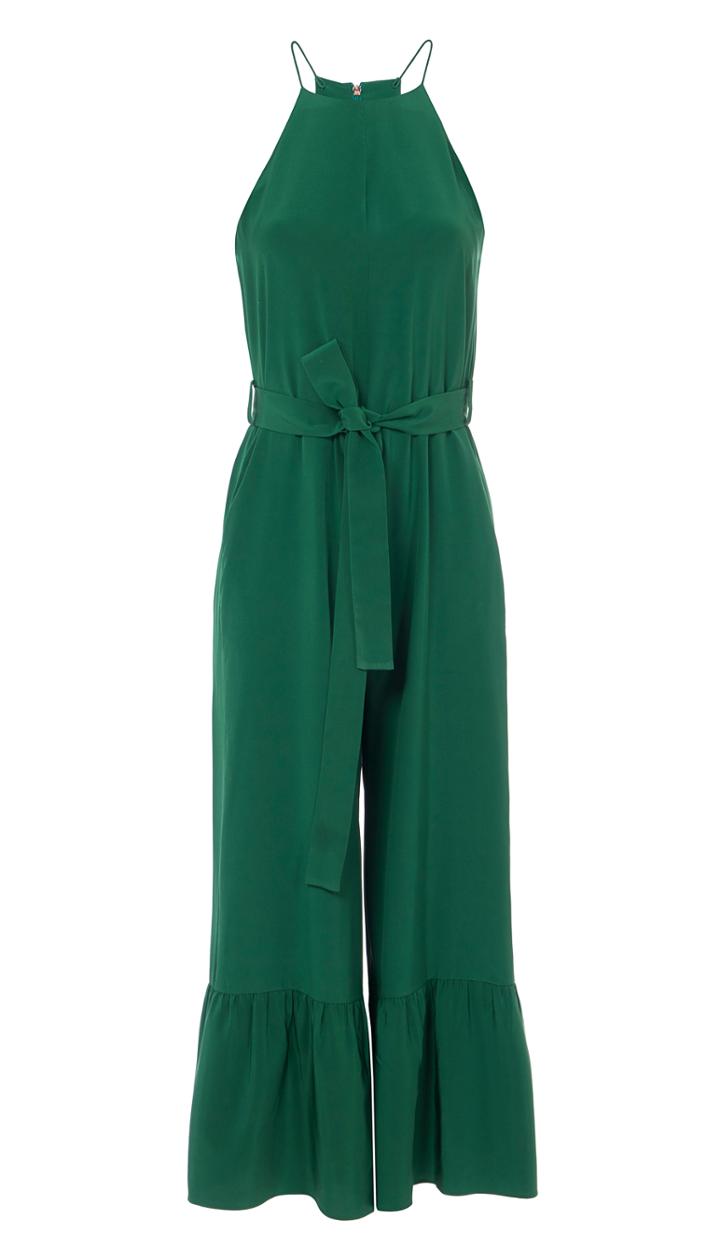 Silk Halter Ruffle Jumpsuit