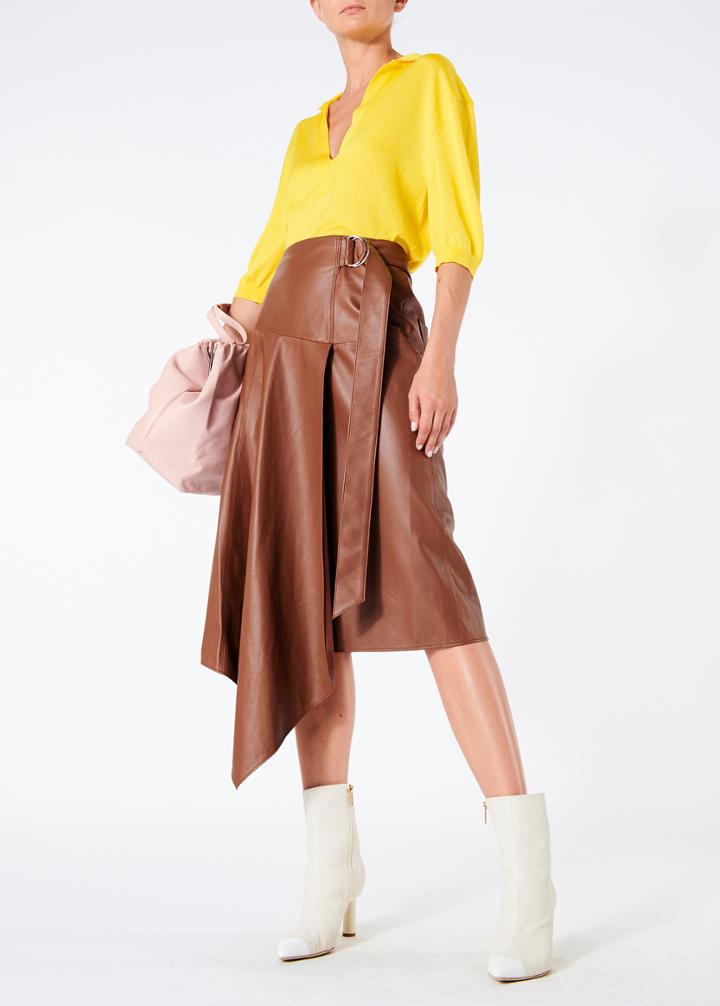 Tissue Leather Asymmetric Drape Skirt