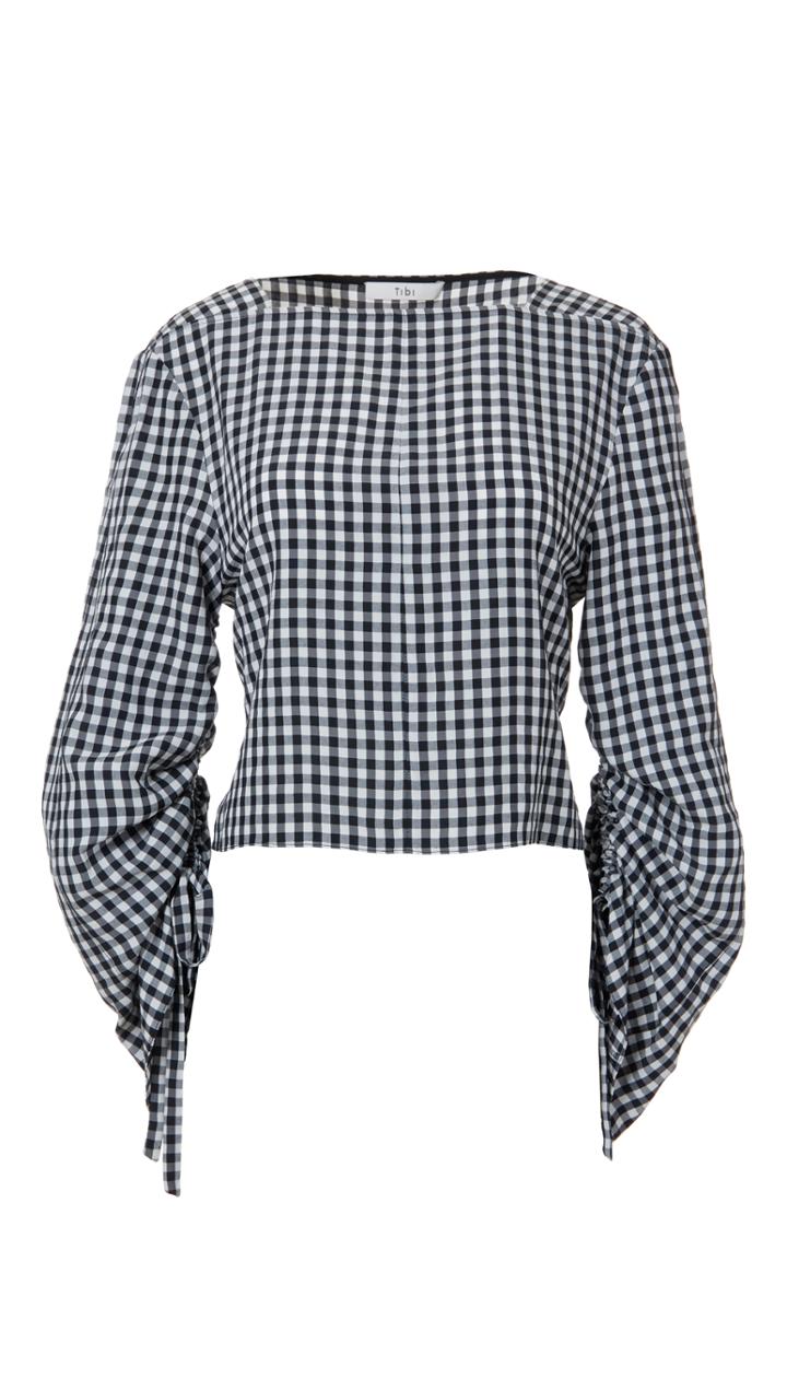 Viscose Gingham Boatneck Top
