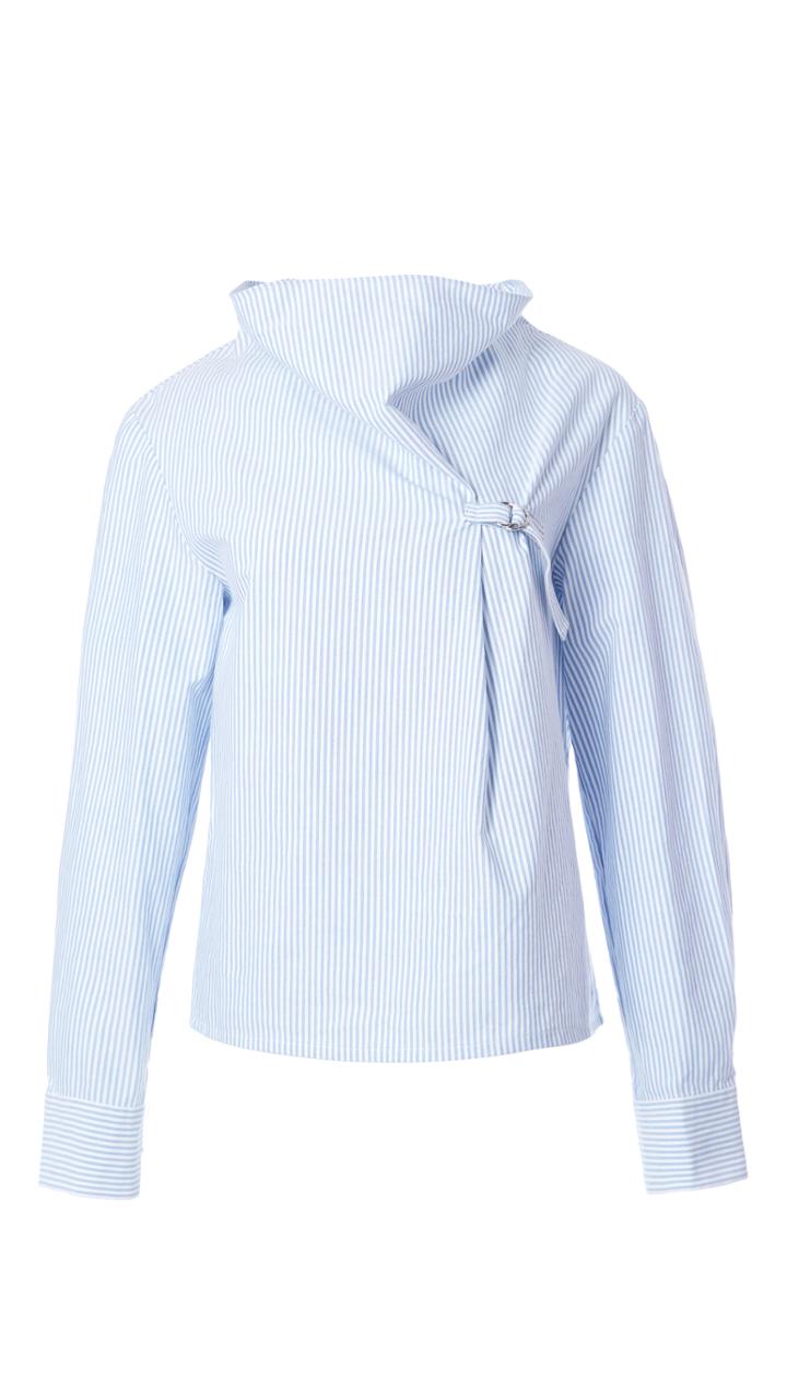 Striped Oxford Drape Neck Top