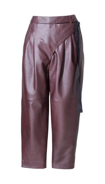 Leather Pleated Wrap Pants