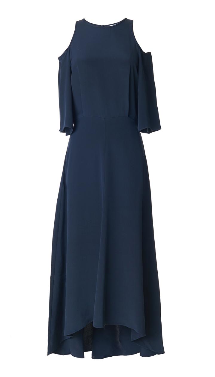 Silk Cut Out Shoulder Dress