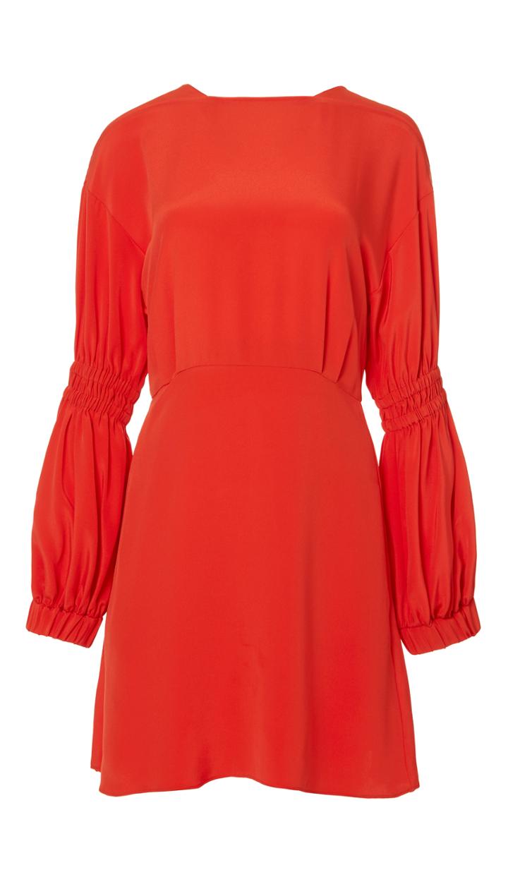 Silk Balloon Sleeve Short Dress