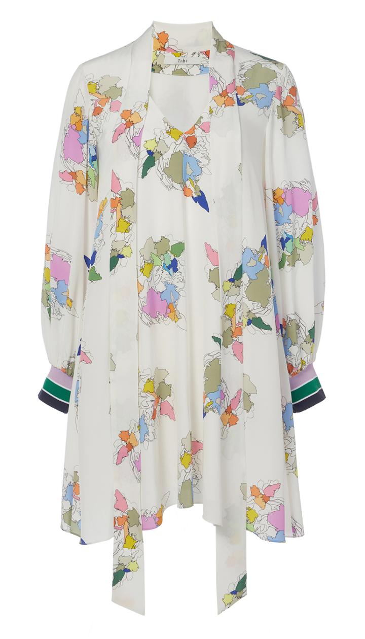 Camellia On Silk Tie Front Dress