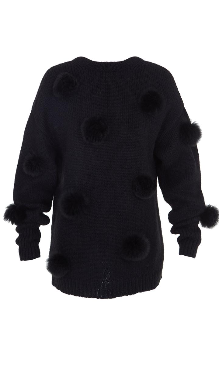 Alpaca Pompom Decollete Sweater