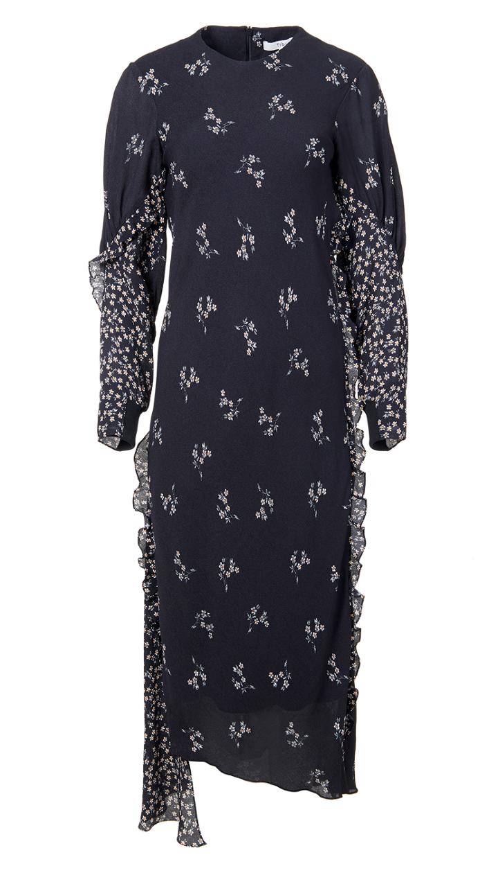 Lila Floral Florence Midi Ruffle Dress