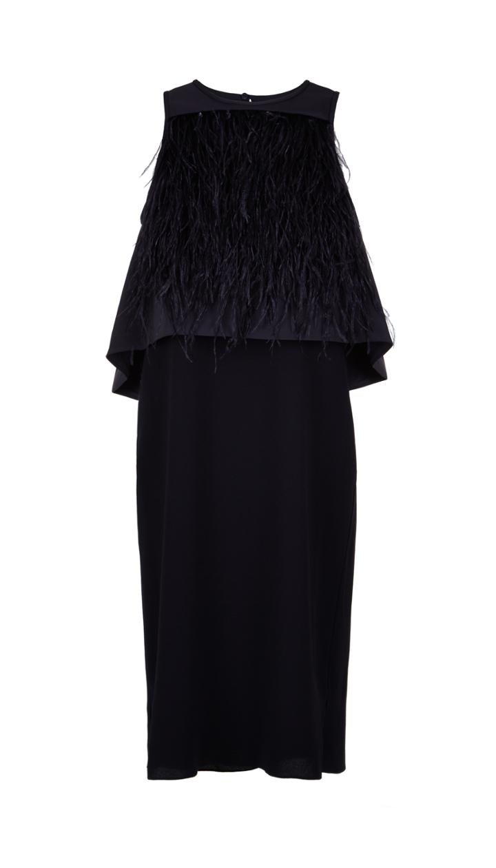 Stretch Faille Feather Layered Dress