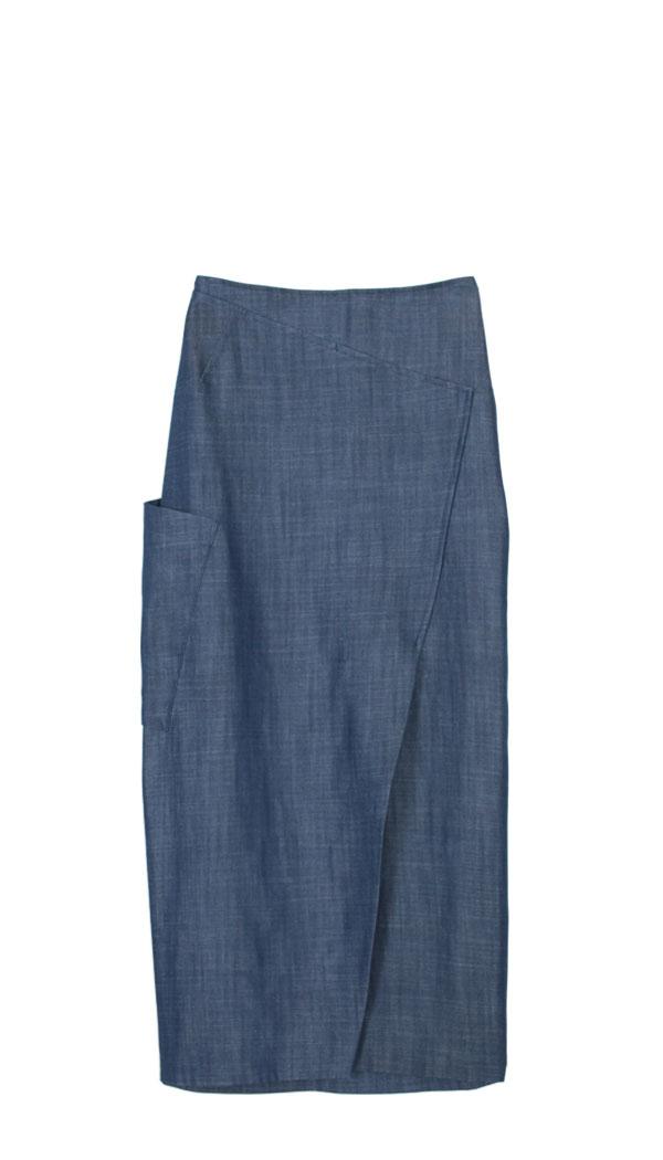 Rigid Denim Paneled Long Skirt