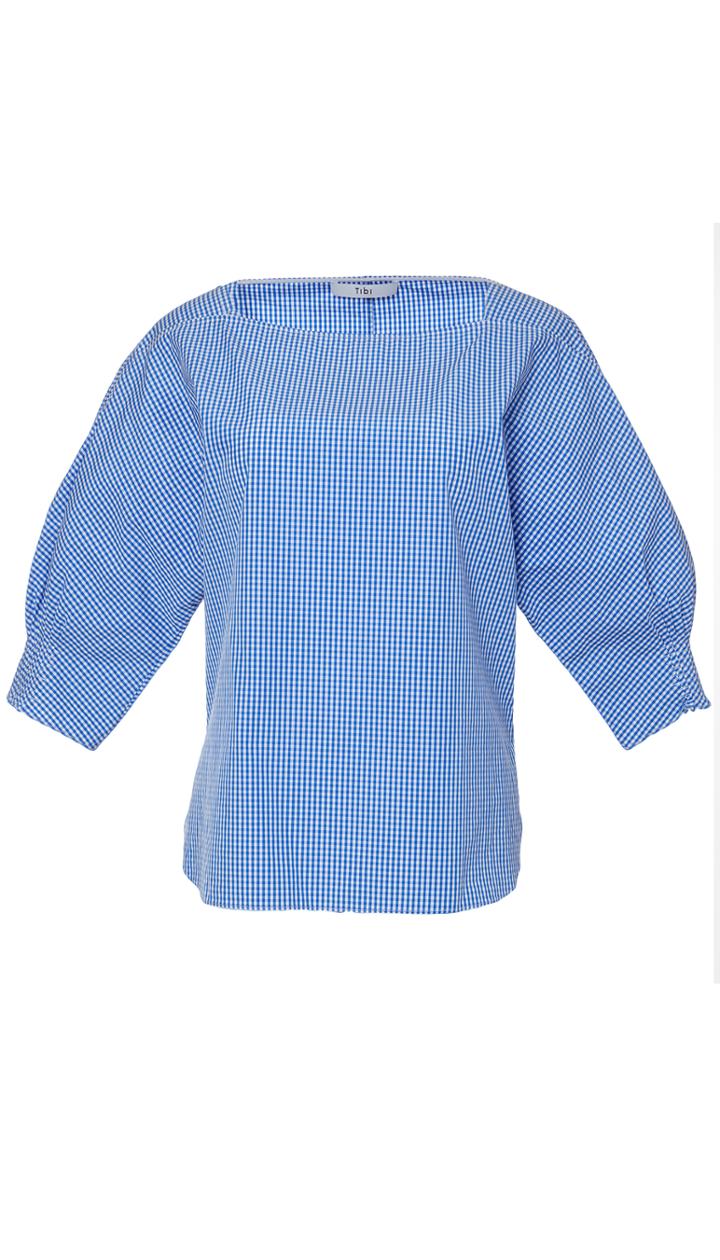 Gingham Shirting Boatneck Top