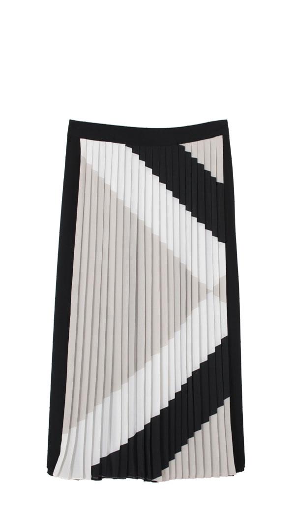Maritime Border Striped Pleated Skirt