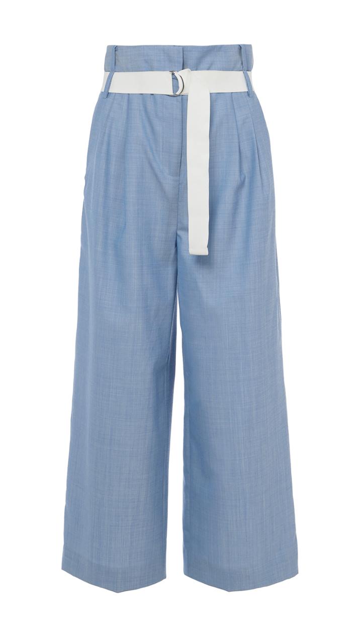 Serge Suiting Cropped Pleated Paperbag Pants
