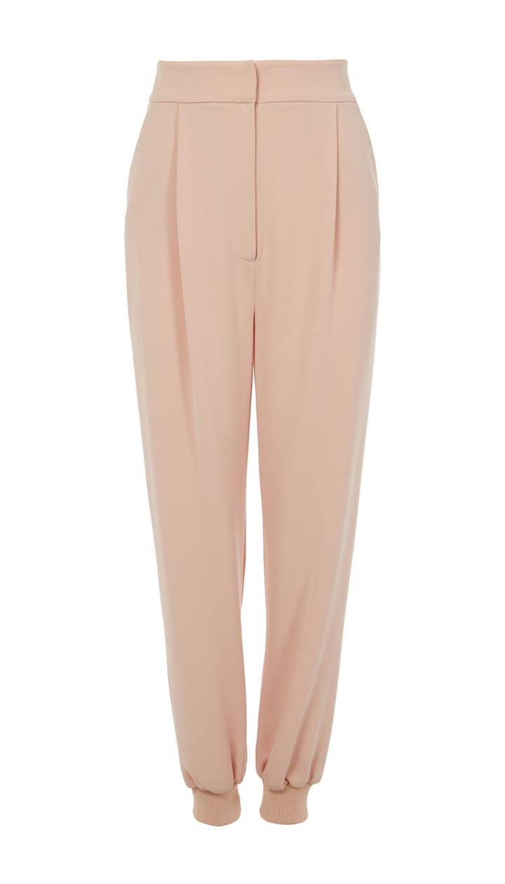 Triacetate High Waisted Pants With Rib Hem
