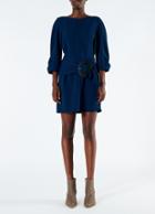 Drape Twill Shirred Sleeve Dress With Removable Belt
