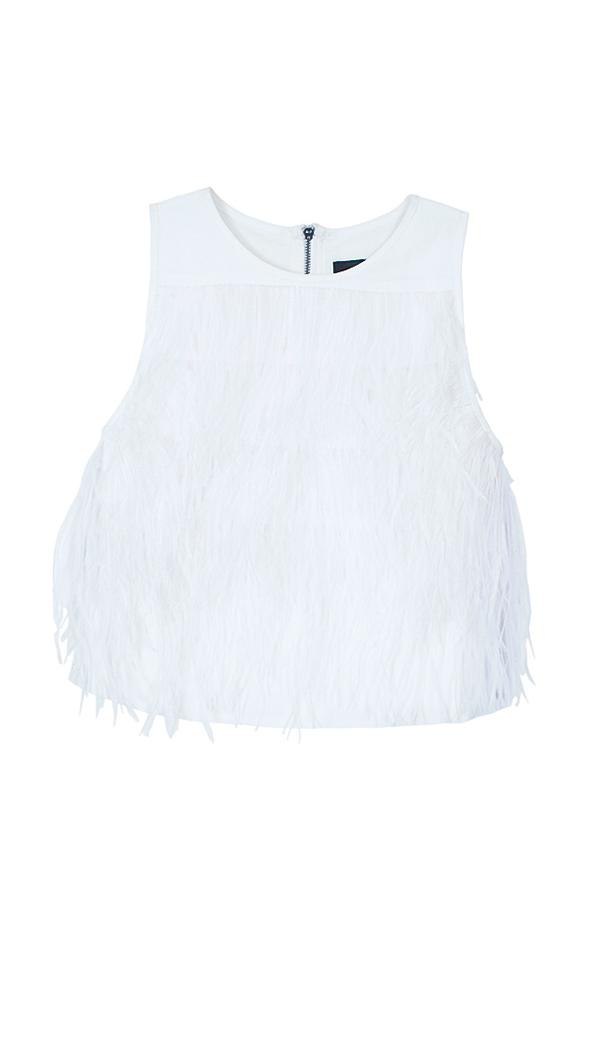 Cera Tuxedo Feather Cropped Top