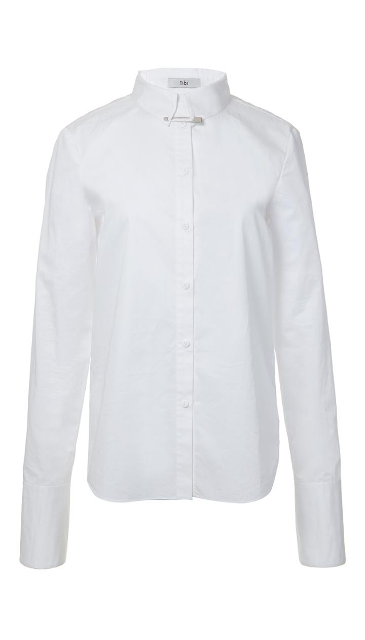 Satin Poplin French Cuff Shirt With Pin Detail