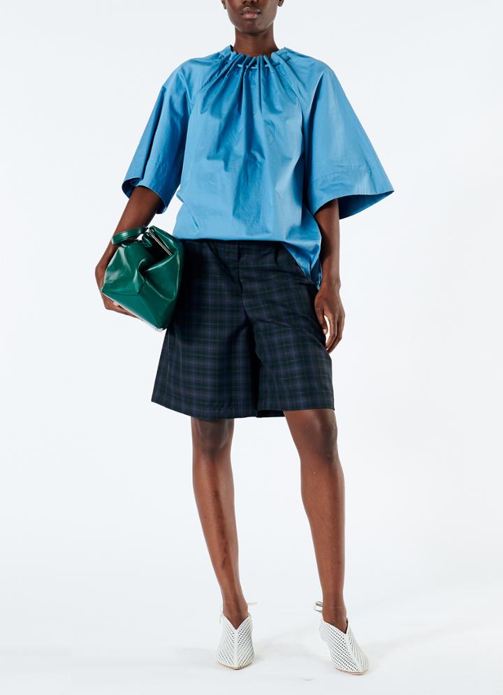 Tech Poplin Shirred Neck Top