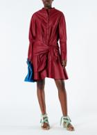 Glossy Plainweave Short Shirtdress With Removable Waist Tie