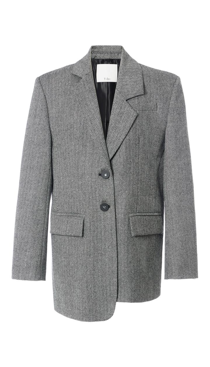 Herringbone Oversized Asymmetrical Blazer